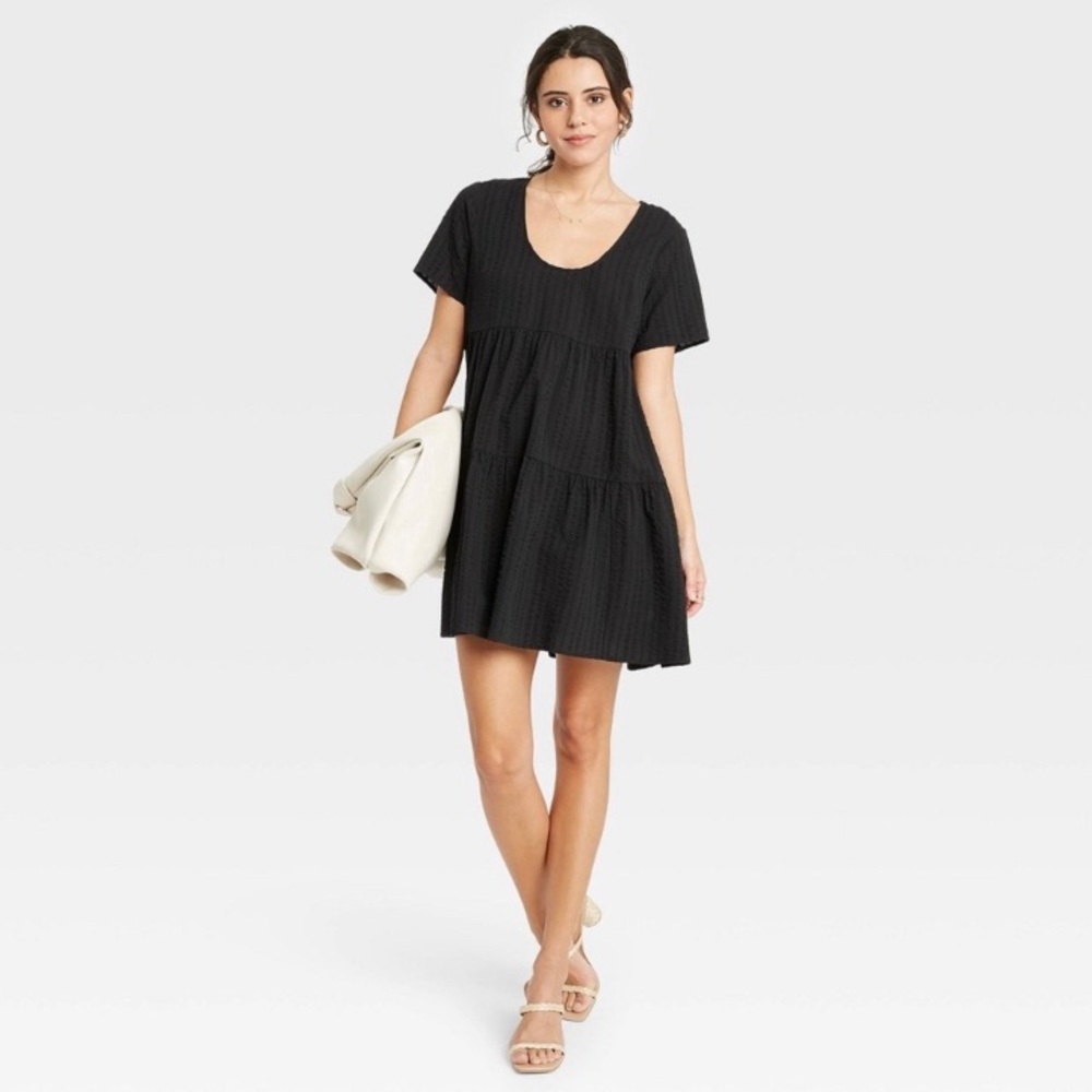 Women’s Flutter Short Sleeve Tiered Dress A New Day-Black